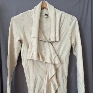 We The Free Free People Cream Ruffle Moto Jacket Asymmetrical Zip Boho Cardigan